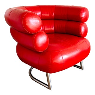 Vintage Red Leather Lounge Chair by Eileen Gray, 1980s For Sale