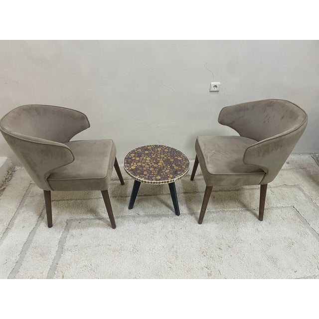Handmade Round Side Table: Walnut Inlays, Resin Edge - Mid-Century Modern For Sale - Image 6 of 6