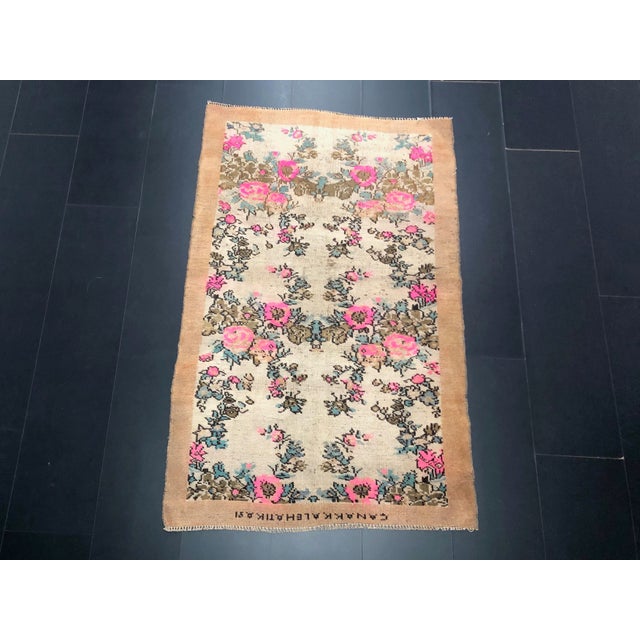 Vintage Floral Design Turkish Handmade Wool Rug For Sale - Image 11 of 11