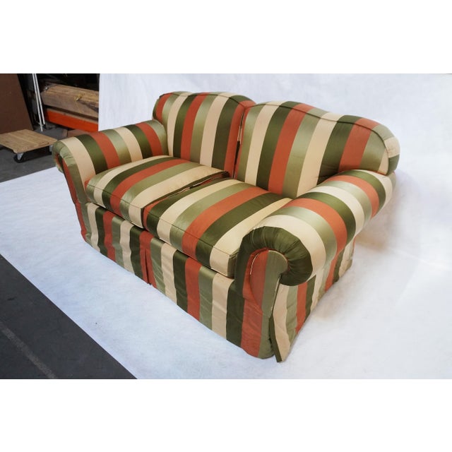 American Late 20th Century Custom Edward Ferrell Silk Stripe Loveseat For Sale - Image 3 of 18