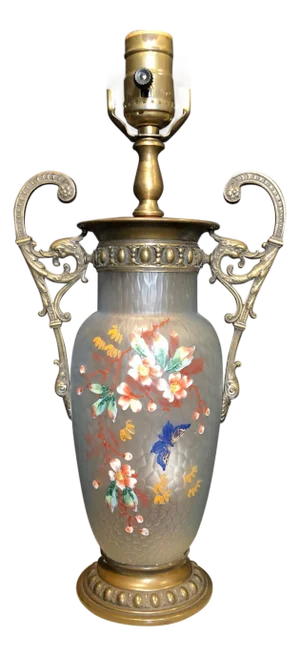 Late 19th Century English Victorian Enameled Glass And Bronze Mounted Vase As Lamp