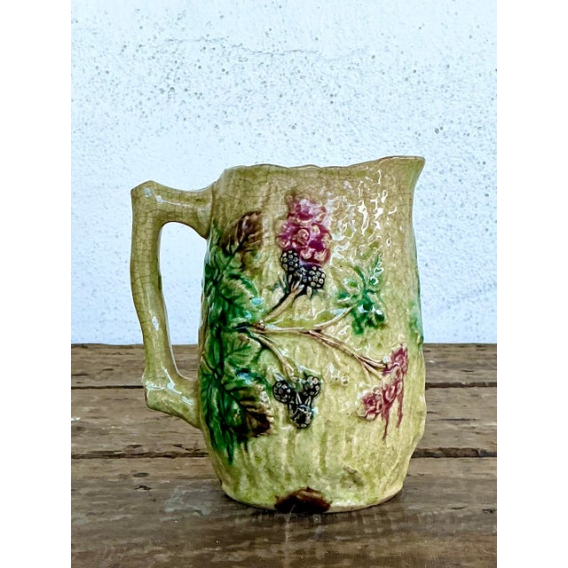 Vintage English Majolica Floral Branch Pitcher For Sale In West Palm - Image 6 of 12