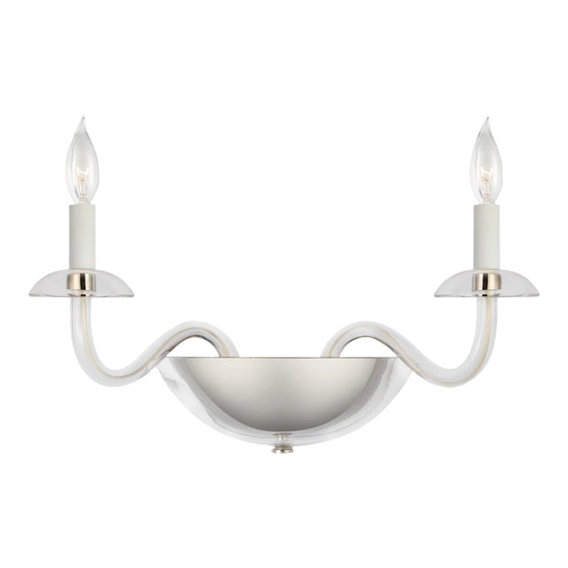 Paloma Contreras for Visual Comfort Signature Brigitte Small Double Sconce in Clear Glass and Polished Nickel For Sale