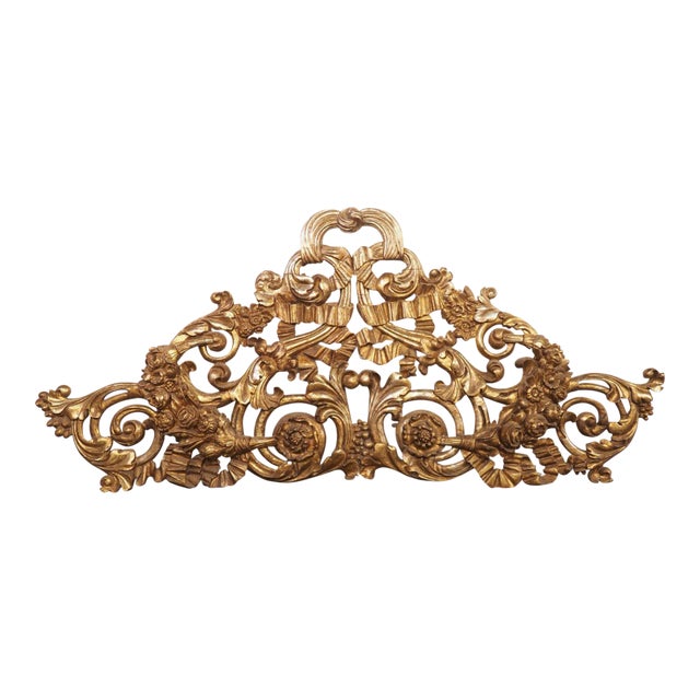 Large Circa 1850 Italian Giltwood Architectural Carving or Headboard, 91.5 Inches For Sale