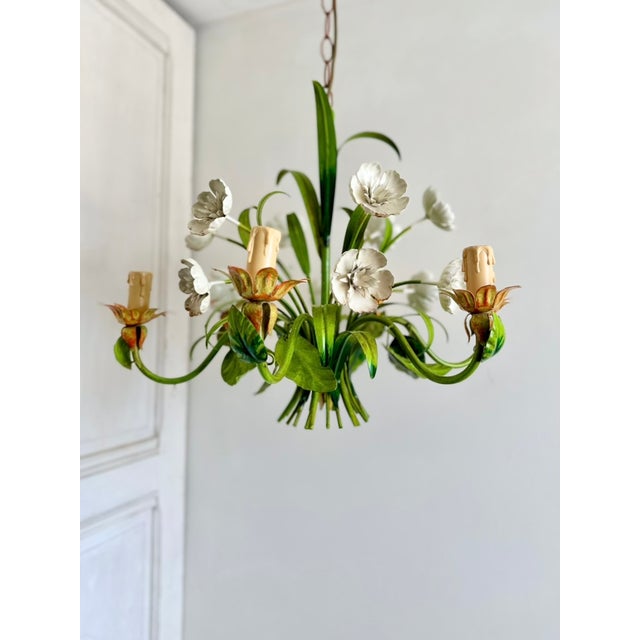 Vintage Floral Tole Chandelier, 1970 For Sale - Image 6 of 18