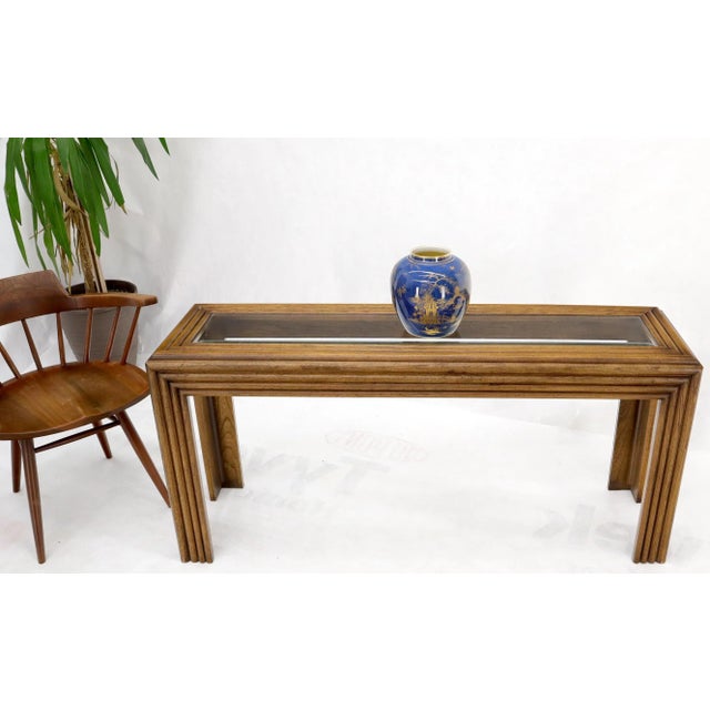 Reed or Rattan Glass Top Mid-Century Modern Console Table For Sale - Image 6 of 11