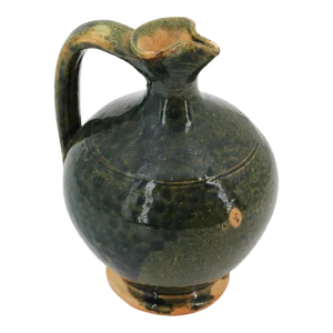 Rare 19th Century, Small Green Portuguese Earthenware Jug With Handle
