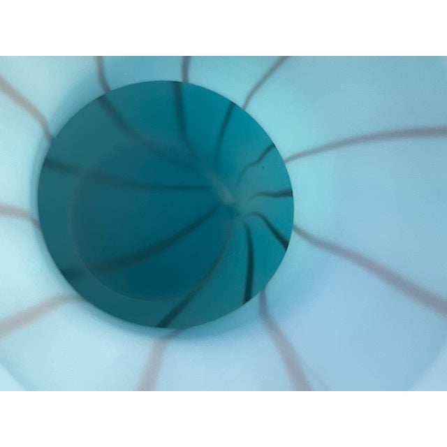Encased Glass Vase 12” Deep Sky Blue W/Purple Stripes, Elegant Silhouette, Handmade Whimsical For Sale - Image 9 of 12