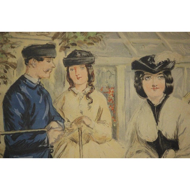 Delightful chromolithograph by John Lesch & published by Thomas Agnew & Sons London 1865 depicting a genteel game of lawn...