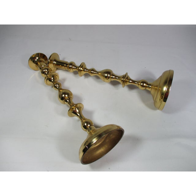 1980s Classic Pair of 1980s Solid Brass Candle Holders For Sale - Image 5 of 6