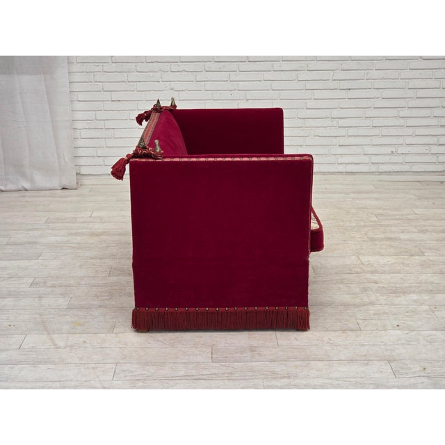 Danish 2-Seater Drop Arm Spanish Sofa in Red Furniture Velour, 1970s For Sale - Image 13 of 18