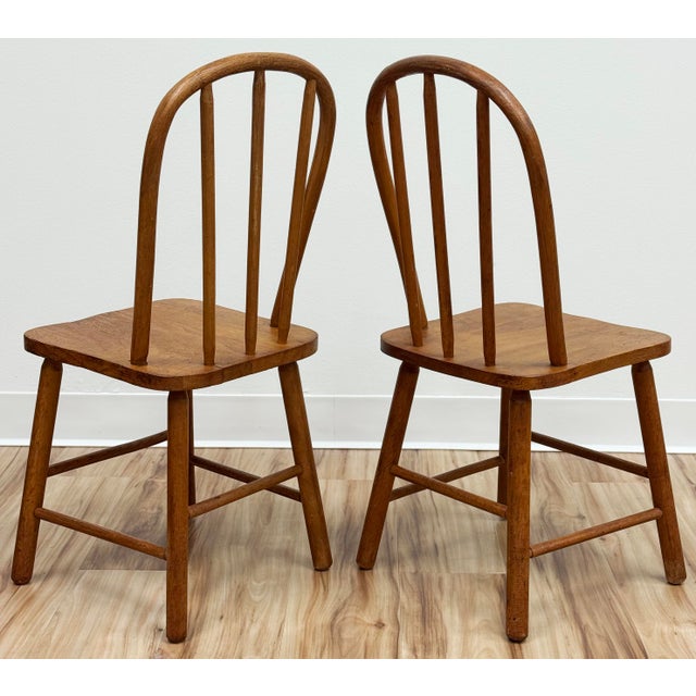 Wood Vintage Primitive Childs Wood Windsor Chairs, a Pair For Sale - Image 7 of 10