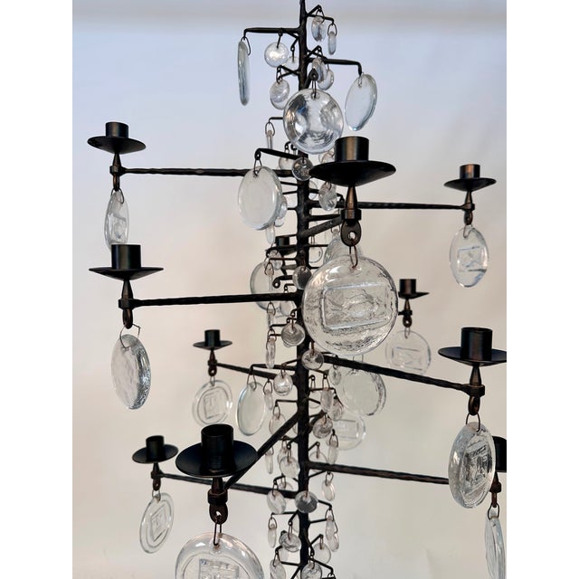 Large Vintage Candle Chandelier in Mouth-Blown Glass and Wrought Iron by Erik Höglund for Boda Smide, 1960s For Sale - Image 13 of 18