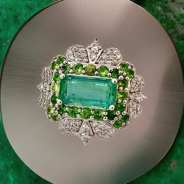 Natural Emerald Tsavorite Diamond Ring 6.75 14k White Gold 9.22 TCW Certified For Sale - Image 15 of 17