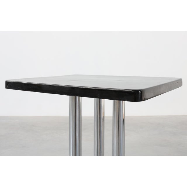 Art Deco Pedestal Table with Chrome Columns and Black Lacquered Base, France, 1920s For Sale - Image 6 of 13