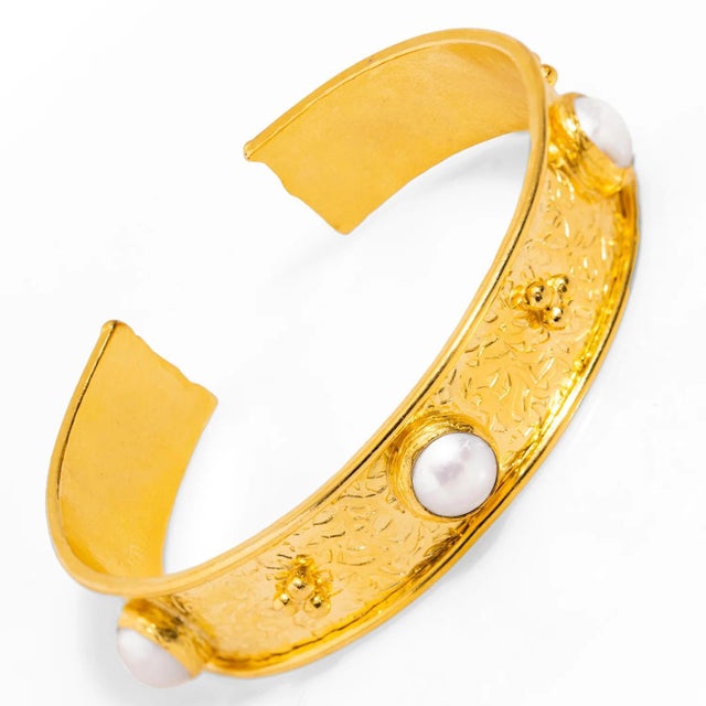 Early 21st Century Pearl & Gold Boho Chic Cuff Bracelet For Sale - Image 5 of 6