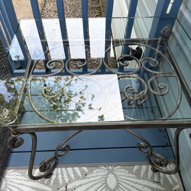 Vintage Wrought Iron French End Table Beveled Glass Top Ornate Rectangular For Sale In New York - Image 6 of 8