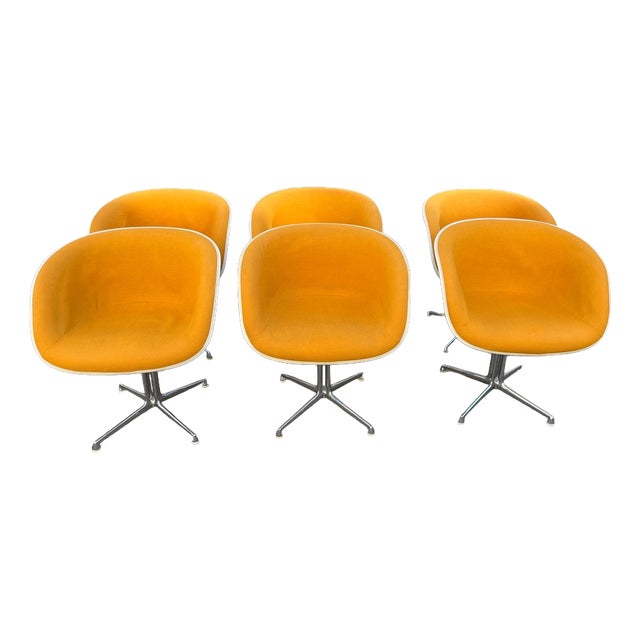 Lafonda Armchairs in Orange Fabric with Chrome Legs by Charles and Ray Eames for Vitra, 1970s, Set of 6 For Sale