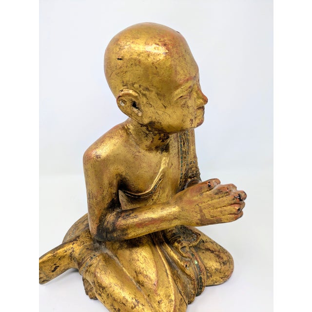 Wood 19th Century Burmese Lacquered Wood Statue: Moggallana For Sale - Image 7 of 9