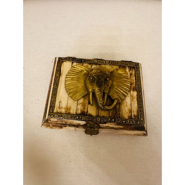 Bone Vintage Bone and Brass Elephant Box For Sale - Image 7 of 11