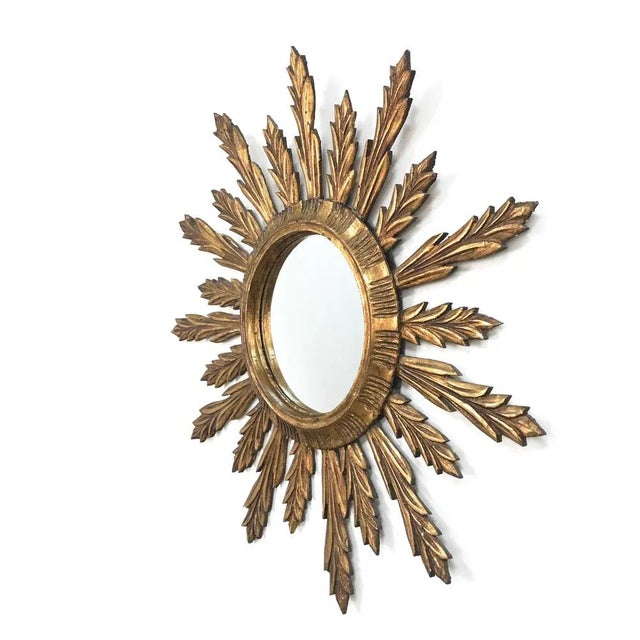 Gold Mid-Century French Modern Gilded Wood Sunburst Wall Mirror, 1950s For Sale - Image 8 of 13