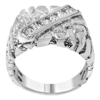 .925 Sterling Silver 1/3 Diamond 6 Stone Rectangle Nugget Gents Ring - Size 9 For Sale