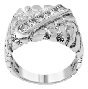 .925 Sterling Silver 1/3 Diamond 6 Stone Rectangle Nugget Gents Ring - Size 9