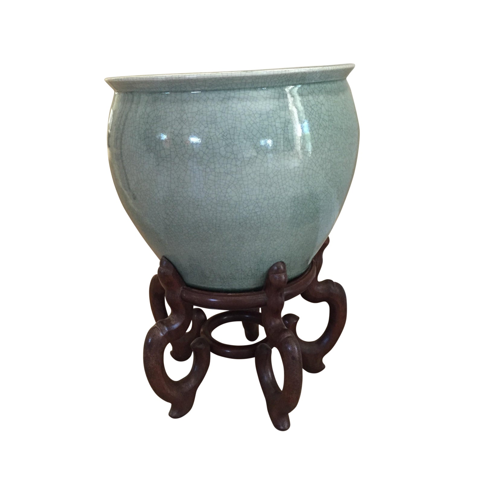 Celadon Crackle Glaze Fish Bowl Planters Pair Chairish