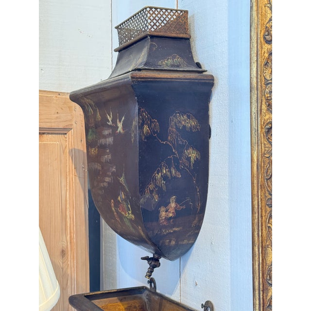 1920s Tole Painted Wall Lavabo With Chinoiserie Decoration For Sale - Image 10 of 12