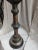 Early 20th century Japanese champlevee candlestick, mounted as a table lamp on a wooden base. Harp and hardstone finial...