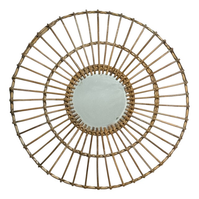 Large Rattan Mirror, France, 1960s For Sale