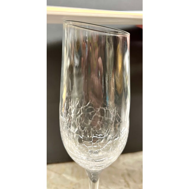 Mid 20th Century Stemware Set of 10 Beautiful Modern Champagne Flutes With Ice Crackle Effect For Sale - Image 17 of 18