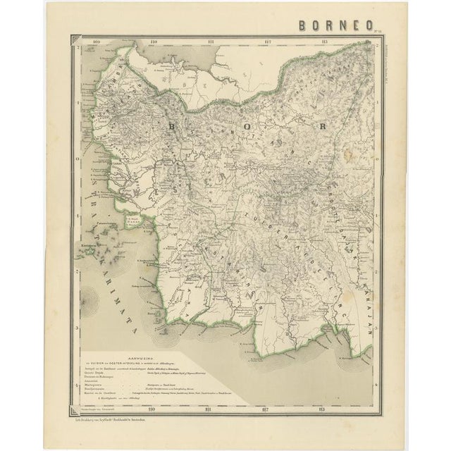This impressive two-sheet antique map set depicts the western and southern regions of the island of Borneo during the late...