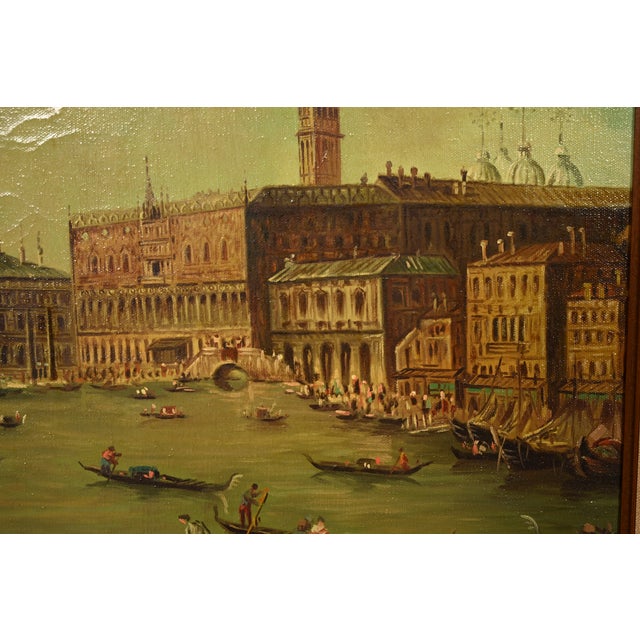 Original Artist Signed "Venetian Harbor" Framed Oil Painting on Canvas For Sale In South Bend - Image 6 of 14