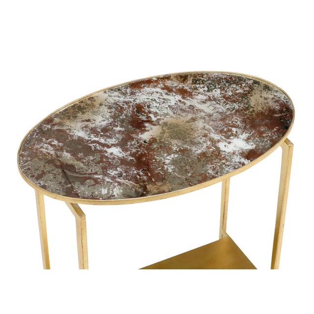 Acid washed mirror in antique gold leaf iron base