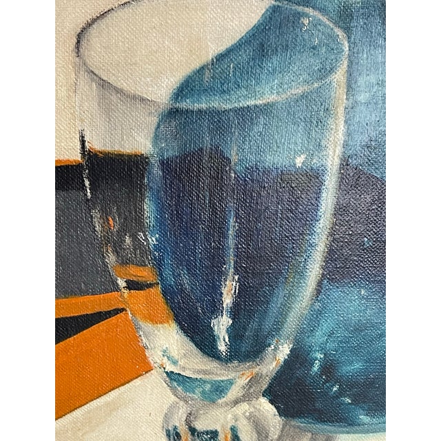 1961 Mid-Century Modern Still Life With Blue Glass Bottle, Signed For Sale - Image 10 of 12
