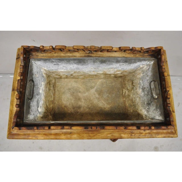 Vintage Carved Teak Wood Fretwork Figural Cornucopia Chinese Plant Stand Planter For Sale In Philadelphia - Image 6 of 11