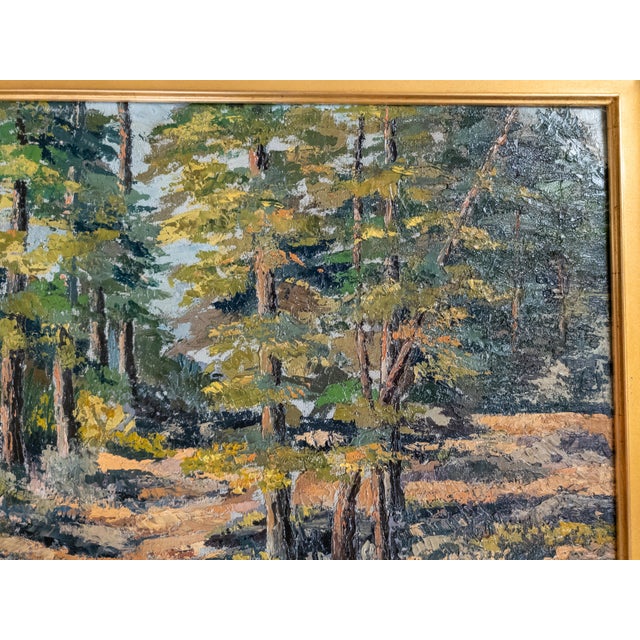 Green Mid-Century Impressionist Oil Painting of Forest Scene Landscape, Signed Illegibly For Sale - Image 8 of 15