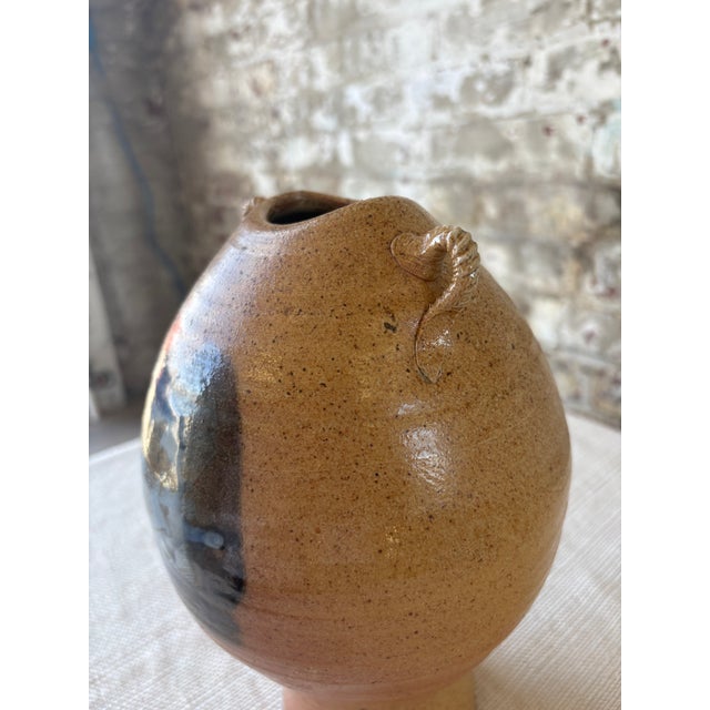 Textile Vintage Studio Pottery Vessel With Sculptural Rope Handles For Sale - Image 7 of 13