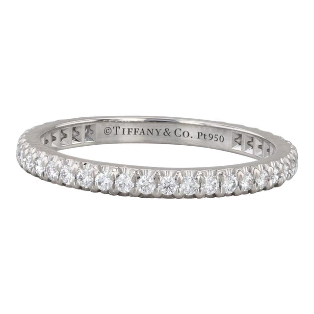 Tiffany Soleste 0.33ctw Diamond Eternity Band 950 Platinum Wedding Ring Box, Size 5.5 For Sale