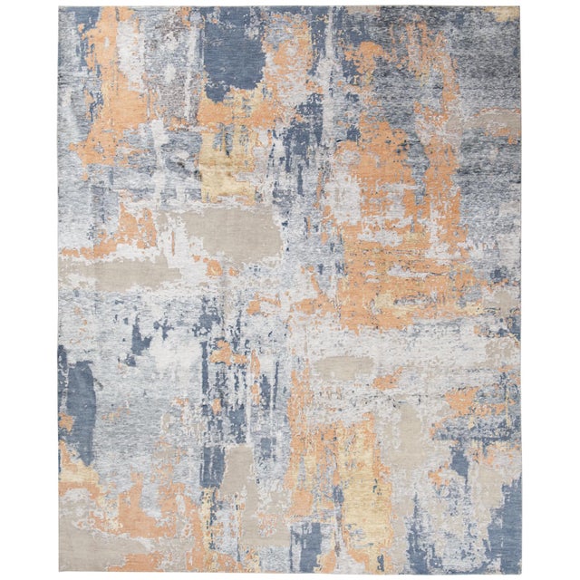 Blue Abstract Hand-Knotted Rug in Bamboo, Silk and Wool, 2010s For Sale - Image 8 of 8