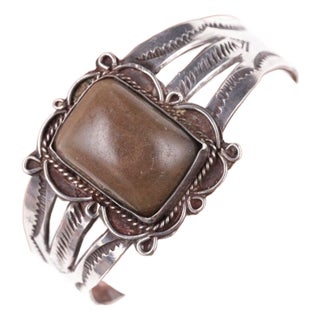 6 3/8" 40's-50's Navajo Stamped Silver bracelet with jasper For Sale
