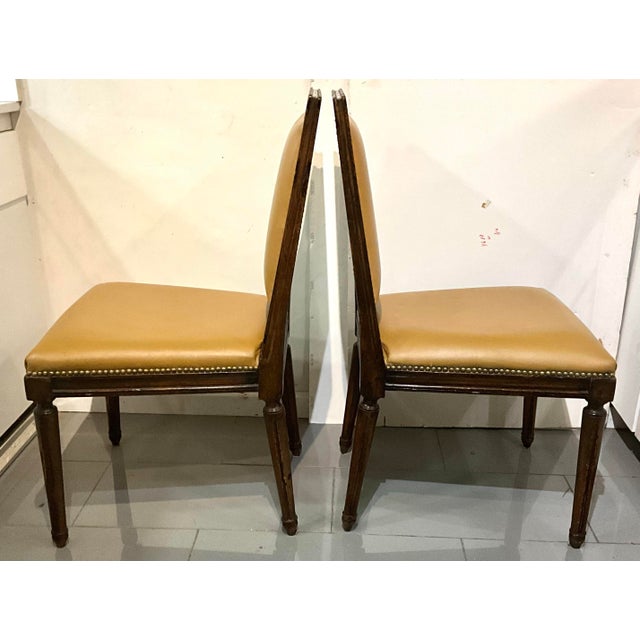 Late 20th Century Late 20th Century Ralph Lauren French Louis XVI Painted Accent Chairs Mustard Yellow Leather With Nailhead Trim- Set of 2 For Sale - Image 5 of 7