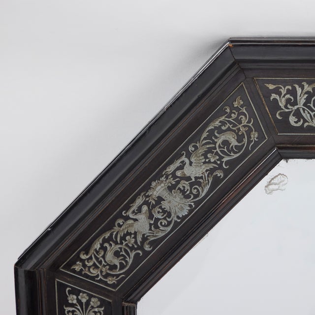 Late 19th Century Late 19th Century Octagonal Ebonized Mirror With Inlaid Steel Design For Sale - Image 5 of 5