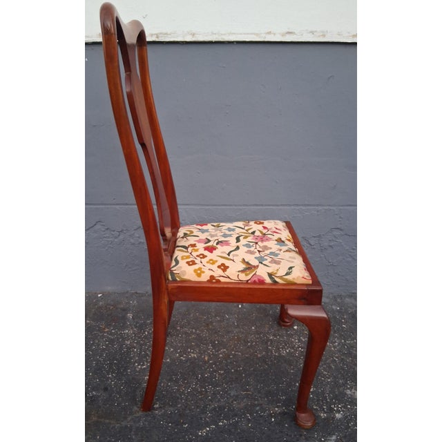 1950's Traditional Queen Anne Style Carved & Embroidered Dining Chairs Set of 6 For Sale - Image 11 of 18