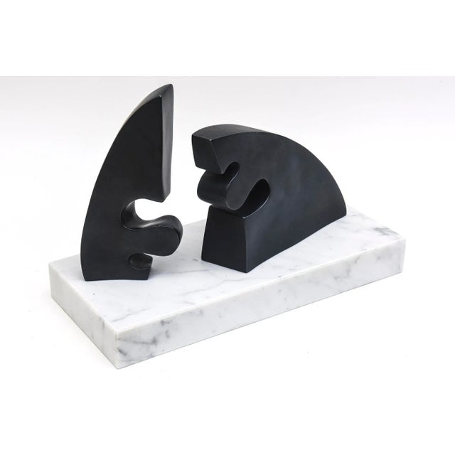 Metal Vintage Abstract Signed Jean Arp Style Bronze Sculpture on White Carrara Marble Base For Sale - Image 7 of 13
