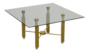 Mid Century Modern Brass Base Square Glass Top Coffee Table