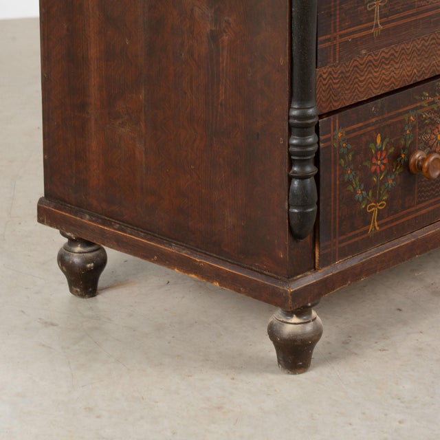 19th Century Hungarian Original Hand-Painted Pine Chest of Three Drawers For Sale - Image 14 of 16
