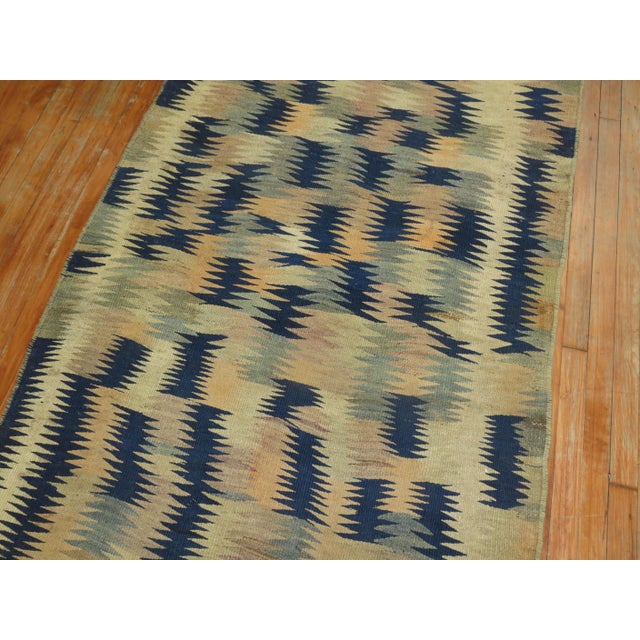 Hand Knotted Turkish Kilim in Beige Blue For Sale - Image 4 of 6