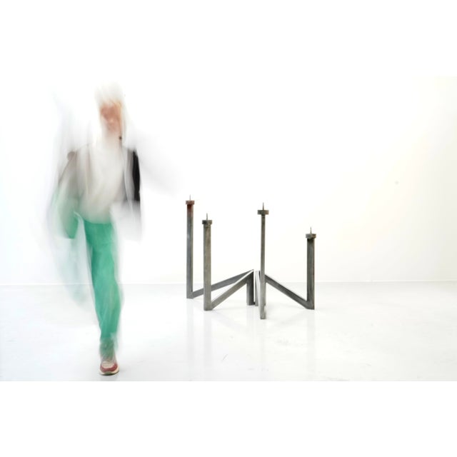 Handmade Architectural Steel Candlestick by Roger Bonduel, Belgium, 1960s For Sale - Image 14 of 15